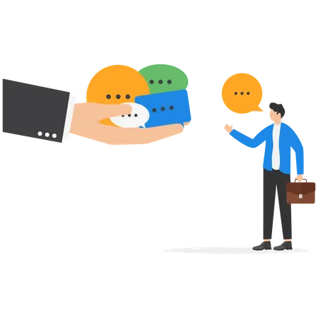 Computer and employee businessman giving feedback speech bubble  Illustration