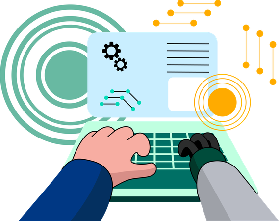 Computer And Robotic Han Typing Together  Illustration