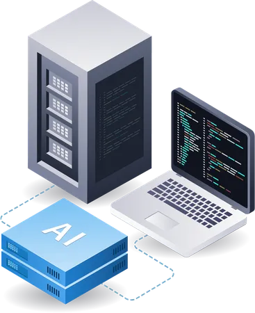 Computer artificial intelligence data server  Illustration