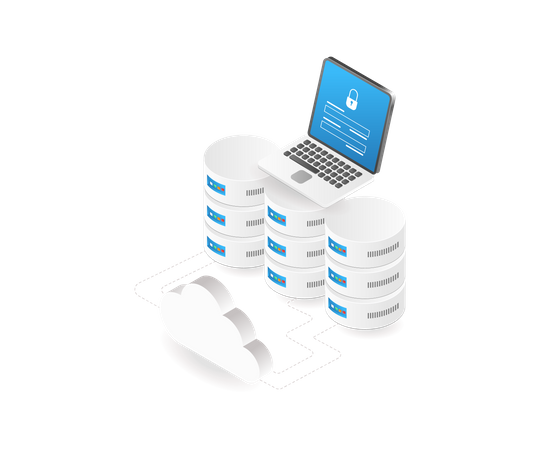 Computer cloud server database security password  Illustration