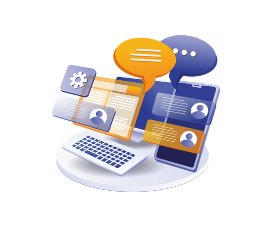 Computer conversation application smartphone test  Illustration