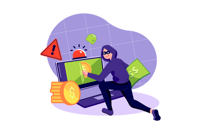 Computer Cryptocurrency Attack  Illustration