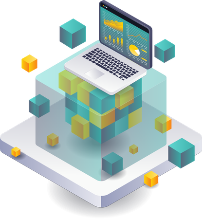 Computer dashboard for blockchain business data analysis  Illustration