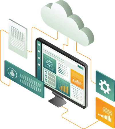 Computer Dashboard for Cloud Server Data Analysis Technology  Illustration