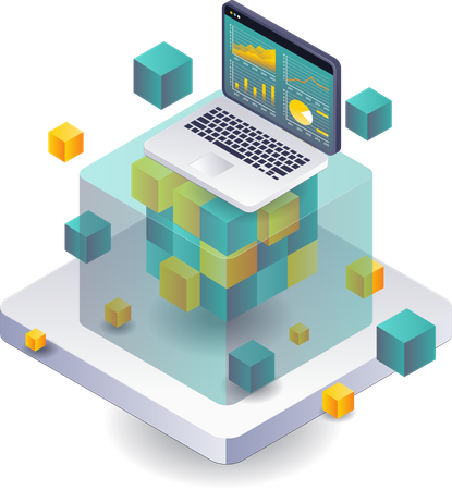 Computer-Dashboard zur Analyse von Blockchain-Geschäftsdaten  Illustration