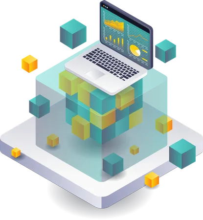 Computer-Dashboard zur Analyse von Blockchain-Geschäftsdaten  Illustration