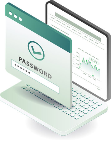 Computer data analysis and password  Illustration