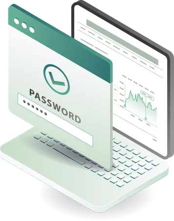 Computer data analysis and password  Illustration