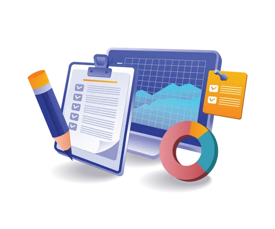 Computer data analysis checklist business Illustration