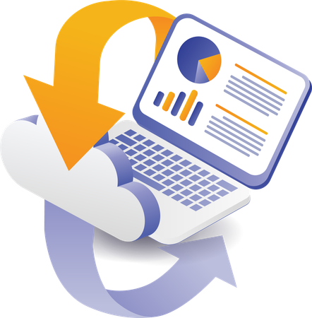 Computer data analysis cloud server  Illustration