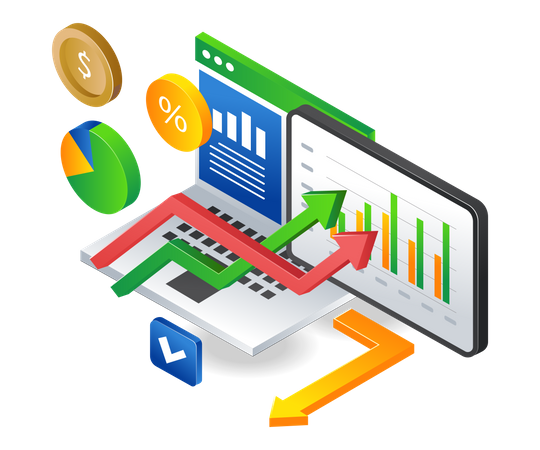 Computer data analysis startup  Illustration