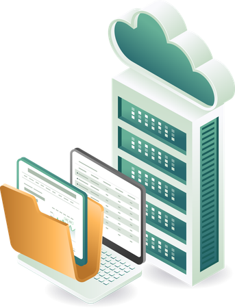 Computer data analyst and cloud server  Illustration