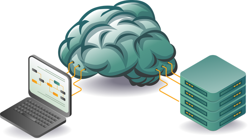 Computer data server with artificial intelligence  Illustration