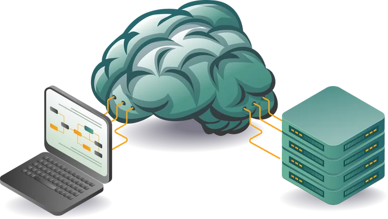 Computer data server with artificial intelligence  Illustration