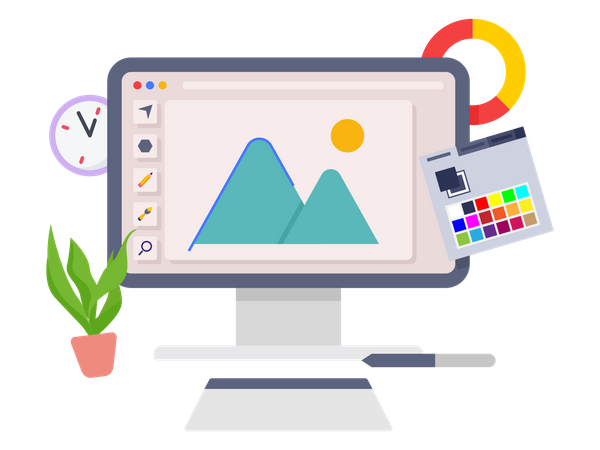 Computer display with illustration design  Illustration