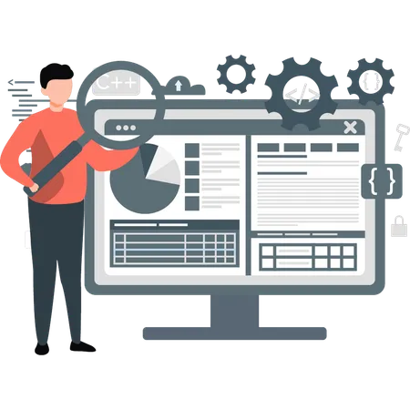 Computer engineer working on business analytics  Illustration