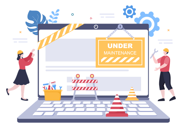 Computer engineers constructing updated website  イラスト