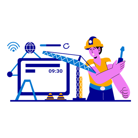 Computer Engineers constructing updated website  イラスト