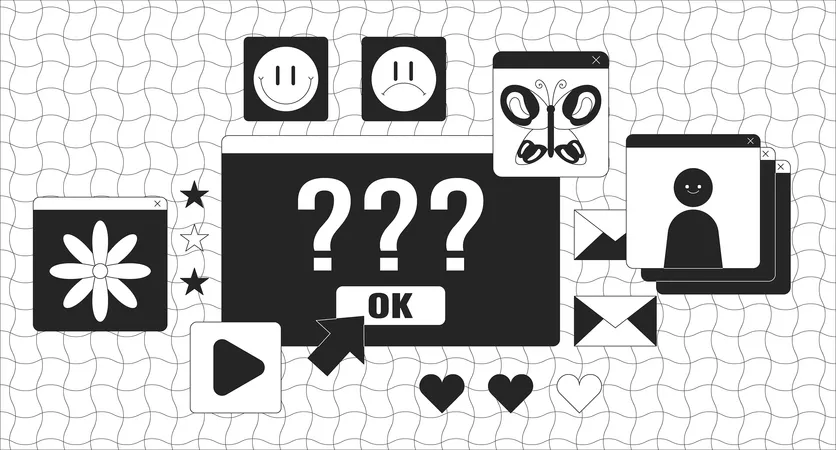 Computer Error Screen Black And White Lofi Wallpaper Problems With Access On Internet Source 2 D Outline Cartoon Flat Illustration Technical Issues With Website Vector Line Lo Fi Aesthetic Background Illustration