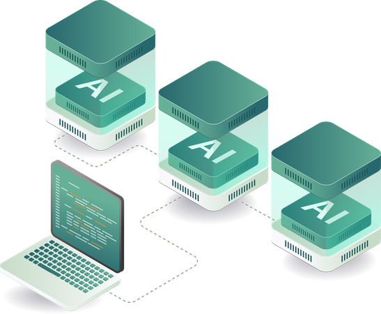 Computer erstellen Produkte mit künstlicher Intelligenz  Illustration