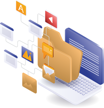 Computer folder data network  Illustration