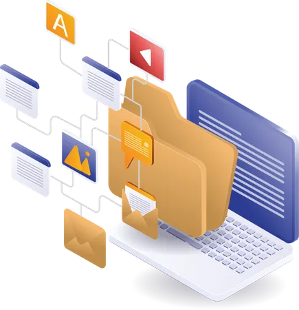 Computer folder data network  Illustration