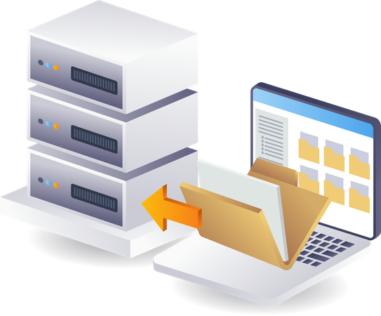 Computer folder data with technology server  Illustration
