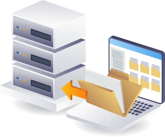 Computer folder data with technology server  Illustration