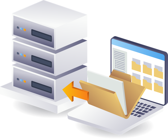 Computer folder data with technology server  Illustration