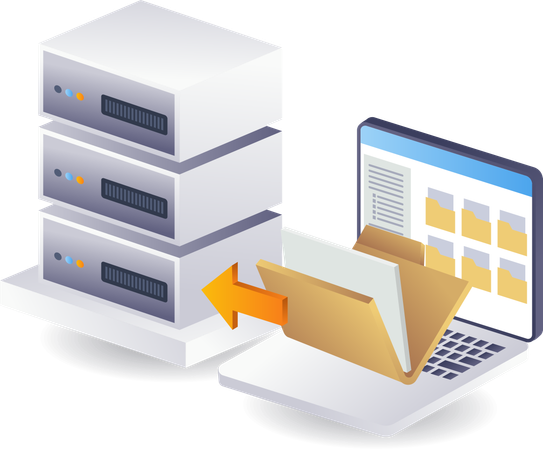Computer folder data with technology server  イラスト