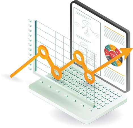 コンピュータ管理とビジネス分析の成長  イラスト