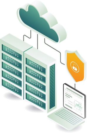 Computer management and network security with cloud server  Illustration