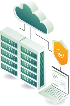 Computer management and network security with cloud server  Illustration