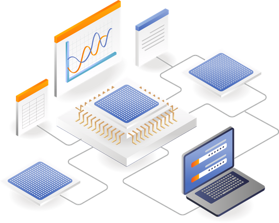 Computer network chip data analysis  Illustration