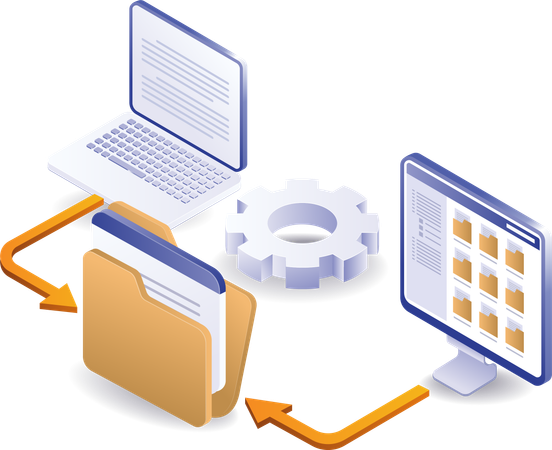 Computernetzwerk speichert Ordnerdaten  Illustration