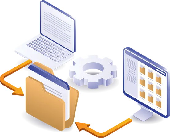 Computernetzwerk speichert Ordnerdaten  Illustration