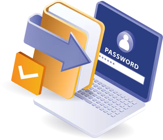 Computer password with data folder file  Illustration