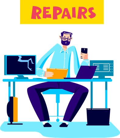 Computer repairing service worker fixing devices  Illustration