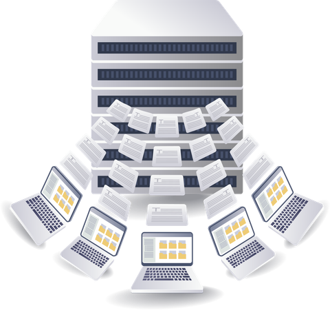 Computer server transfer a lot data  Illustration