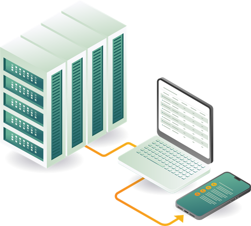 Computer technology data analysis smartphone server  Illustration