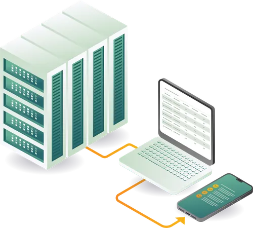 Computer technology data analysis smartphone server  Illustration