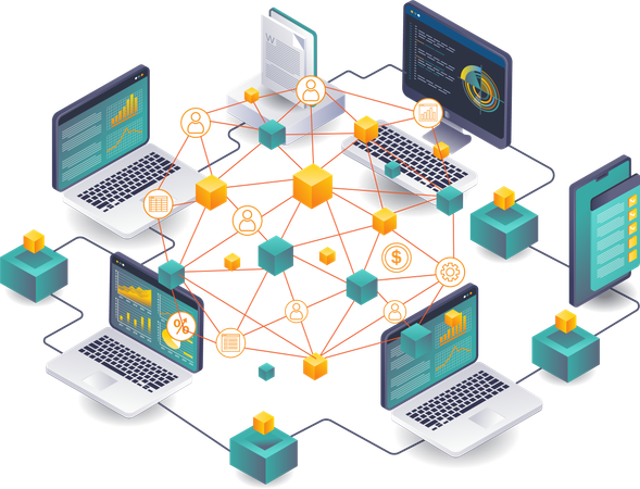 コンピュータトランザクションネットワークの技術的洞察  イラスト