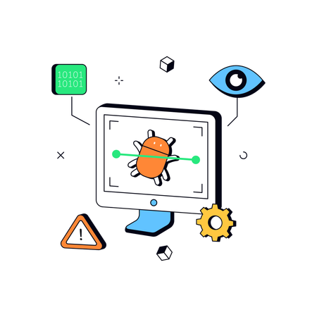 Computer virus scan with binary code and eye  Illustration