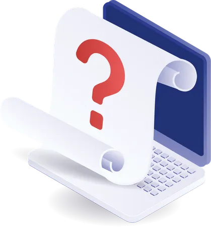 Computer with question mark paper  Illustration