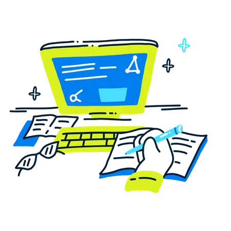 Computer work and study  Illustration