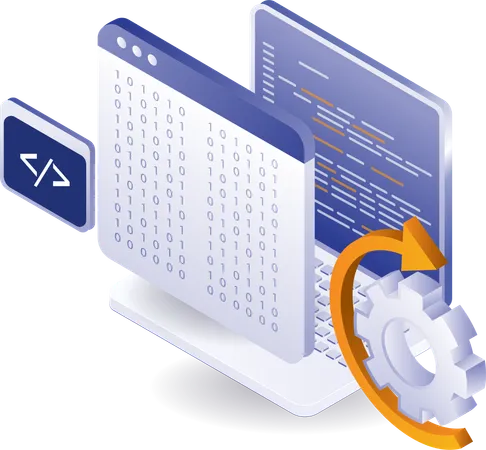 Computerbildschirm-Programmiersprache mit Hackercode  Illustration