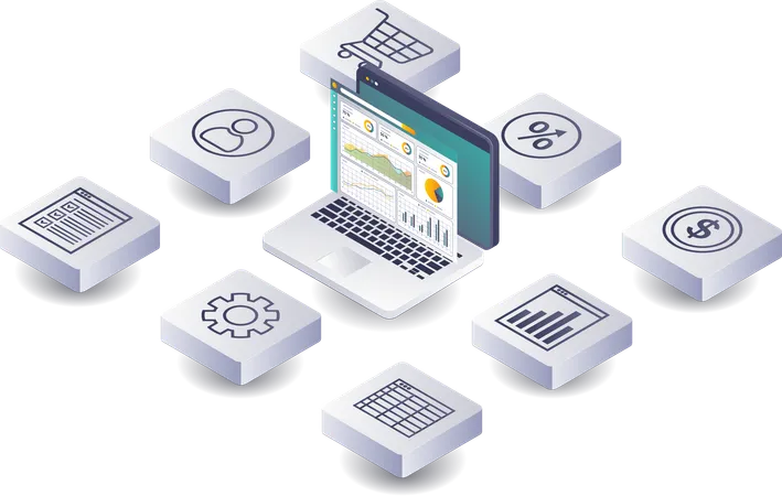 Computerdatenverwaltung für Geschäftsanalysen  Illustration