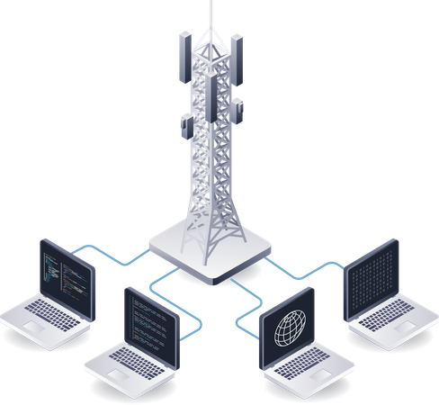 Verbindung von Computernetzwerken über Sendemasten  Illustration