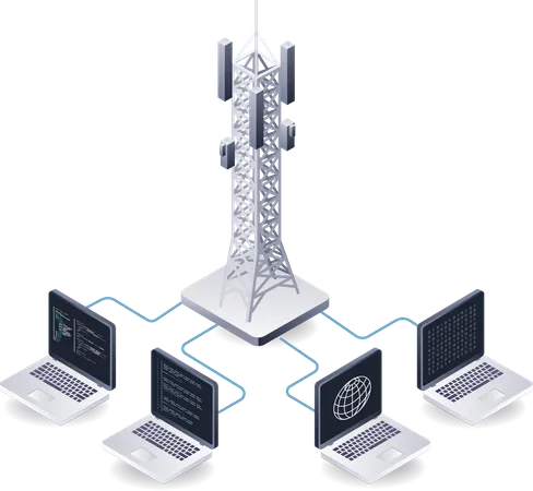 Verbindung von Computernetzwerken über Sendemasten  Illustration