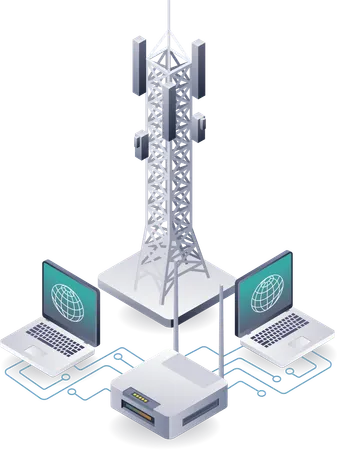 Verbindung von Computertürmen für Informationstechnologie und Daten  Illustration